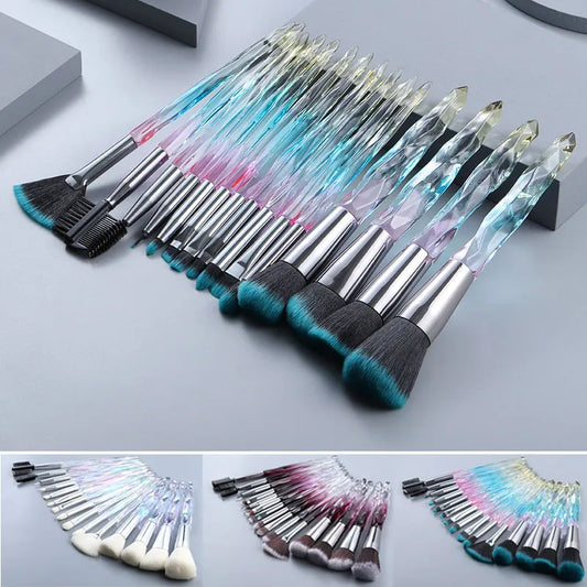 Ensemble de 15 pinceaux de maquillage avec poignée cristal transparente